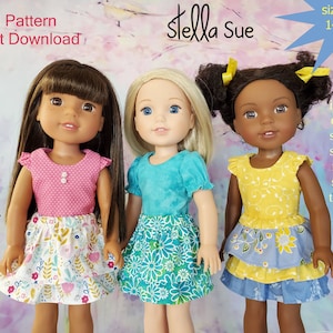 Stella Sue DIGITAL PATTERN for Ruffled skirts with tops sized to fit 14 inch dolls  such as Wellie Wishers and Glitter Girls