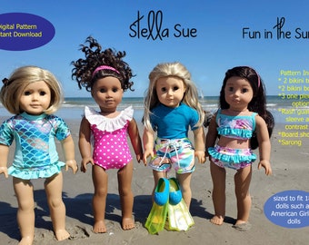 Stella Sue DIGITAL  PATTERN Fun in the Sun Swimwear Fits 18 inch dolls such as American Girl dolls