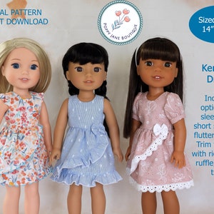 Poppy Jane DIGITAL PATTERN Kenzie&#39;s Dress for 14&quot; dolls such as Wellie Wishers & Glitter Girls