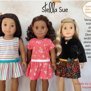 Stella Sue DIGITAL PATTERN drop waist dress to fit 18"  dolls sleeve and contrast options