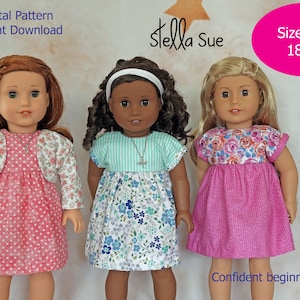 Stella Sue Dolman Sleeve Dress & Shrug DIGITAL PATTERN fits 18 inch  dolls