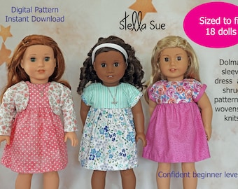 Stella Sue Dolman Sleeve Dress & Shrug DIGITAL PATTERN fits 18 inch  dolls