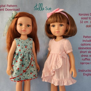 Stella Sue DIGITAL PATTERN Kenzie&#39;s Dress to fit 13 inch/ 32 cm dolls