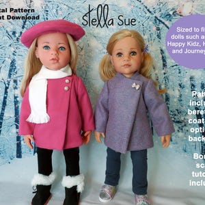 Stella Sue DIGITAL PATTERN  for Asymmetrical Coat and Beret sized to fit 19 inch dolls such as Gotz Happy Kidz, Hannah and Journey Girls