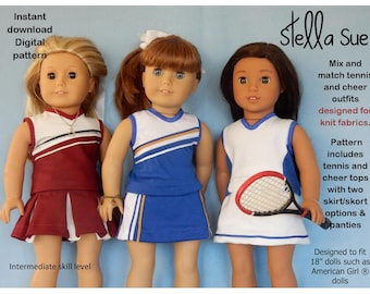 Stella Sue DIGITAL PATTERN  Cheer and Tennis Pattern for knit fabrics to fit 18" dolls