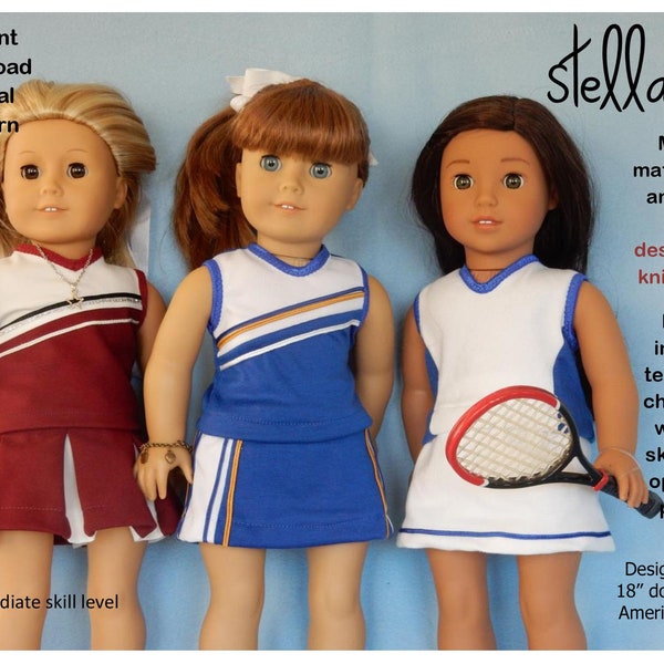 Stella Sue DIGITAL PATTERN  Cheer and Tennis Pattern for knit fabrics to fit 18" dolls