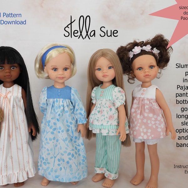 Nightgown and Pajamas DIGITAL PATTERN sized to fit 13"/32 cm dolls such as Paola Reina Las Amigas