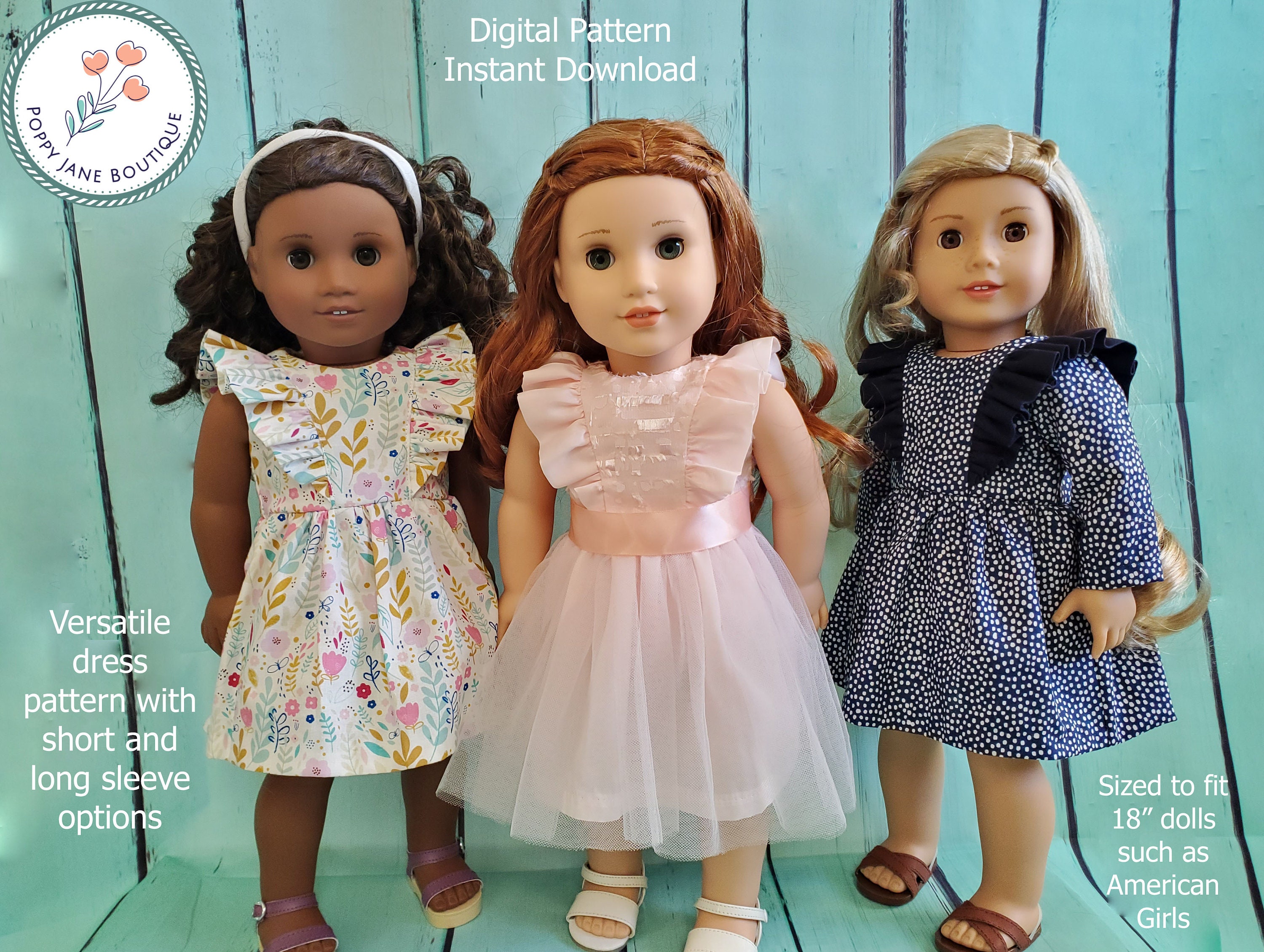 Poppy Jane Radiant Ruffles DIGITAL PATTERN to fit 18 inch dolls