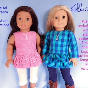 Stella Sue DIGITAL PATTERN for top Sized to fit 18"  dolls  with leggings and 2 ruffle and 3 sleeve options