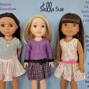 Stella Sue Drop waist DIGITAL DRESS PATTERN sized to fit 14.5 inch dolls image 1