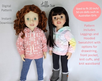 Stella Sue DIGITAL PATTERN for Hooded Sweatshirt and Leggings sized to fit 20 inch/50cm dolls such as Australian Girl dolls