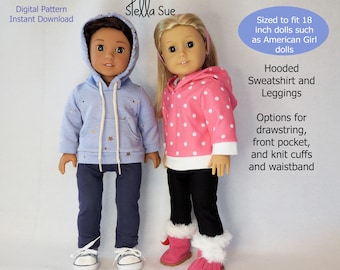 Stella Sue DIGITAL PATTERN for Hooded Sweatshirt and Leggings to fit 18 inch dolls such as American Girl