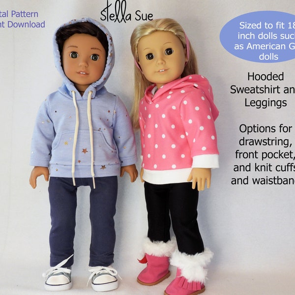 Stella Sue DIGITAL PATTERN for Hooded Sweatshirt and Leggings to fit 18 inch dolls such as American Girl