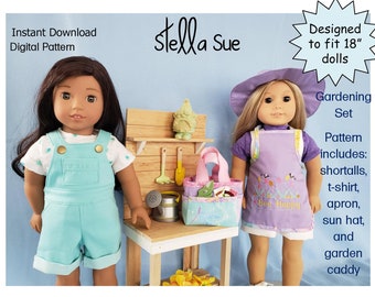 Stella Sue Gardening DIGITAL PATTERN set designed to fit 18"  dolls