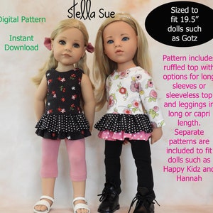 Stella Sue DIGITAL PATTERN Ruffled Tops sized to fit 19.5 inch dolls such as Gotz® Happy Kidz and Hannah