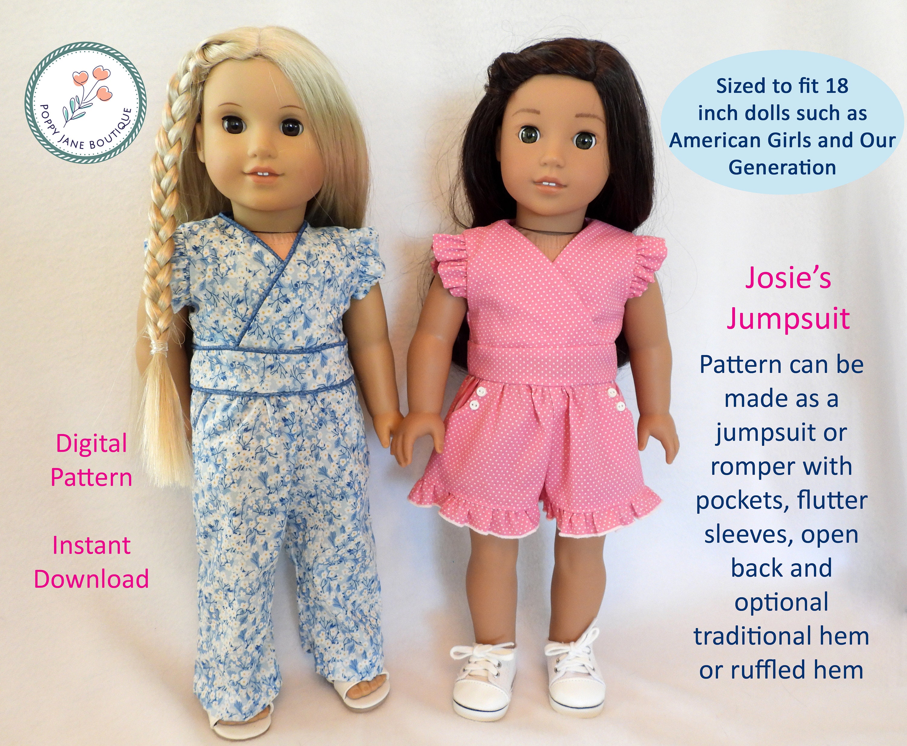 Poppy Jane DIGITAL PATTERN for Romper or Jumpsuit to Fit 18 Inch Dolls Such as American Girl and Our Generation Etsy UK