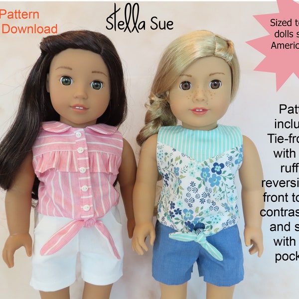 Stella Sue DIGITAL PATTERN  for Tie-Front tops with shorts to fit 18 inch dolls