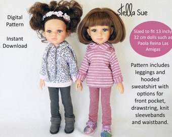 Stella Sue DIGITAL PATTERN for Hooded Sweatshirt and Leggings sized to fit 13 inch/ 32 cm dolls such as Paola Reina Las Amigas