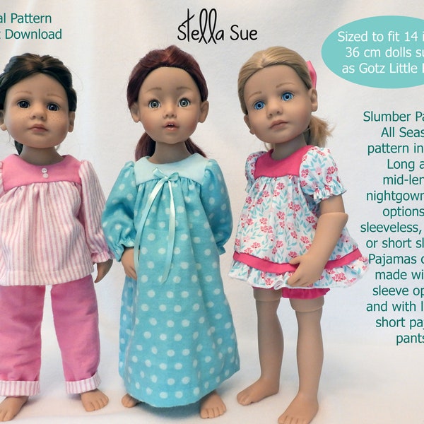 Stella Sue Digital Pattern Pajamas and Nightgowns for 14 inch/36 cm dolls such as Gotz Little Kidz