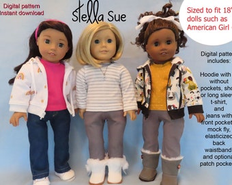 Stella Sue Digital pattern Hooded sweatshirt, T-shirt and Jeans sized to fit 18"  dolls   Hoodie Jacket