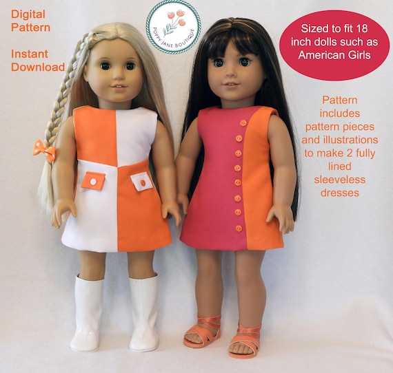 Poppy Jane 18 Inch Doll Dress Pattern: 60's Style Color Block (Digital Pattern)