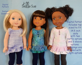 Stella Sue Ruffled tops with leggings  DIGITAL PATTERN designed to fit 14.5" dolls