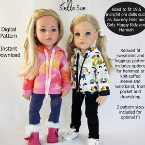 Stella Sue DIGITAL PATTERN for Hooded Sweatshirt and Leggings to fit 19.5 inch 50 cm dolls such as Journey Girls, Gotz Hannah and Happy Kidz