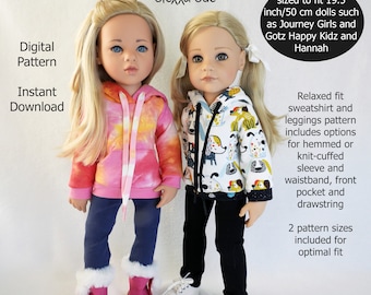 Stella Sue DIGITAL PATTERN for Hooded Sweatshirt and Leggings to fit 19.5 inch 50 cm dolls such as Journey Girls, Gotz Hannah and Happy Kidz