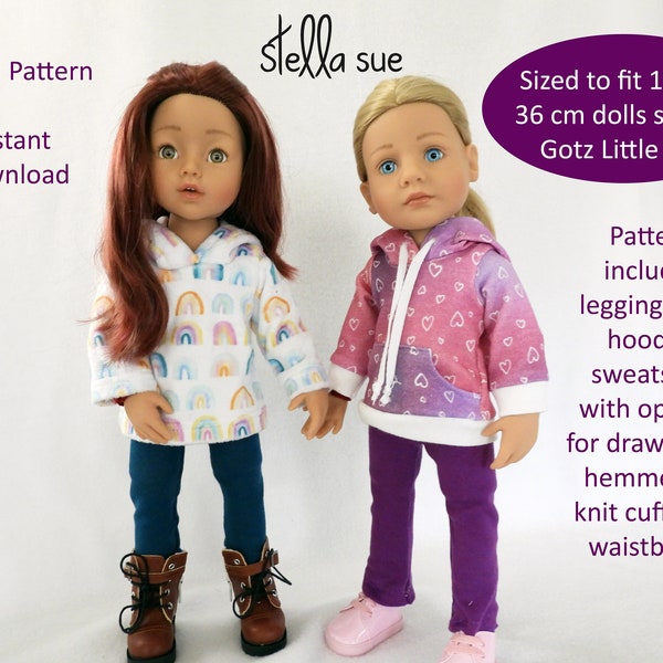 Stella Sue DIGITAL PATTERN for Hooded Sweatshirt and Leggings to fit 14 inch 36 cm dolls such as Gotz Little Kidz