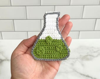 Crochet Chemistry Flask Applique Pattern, Easy Science Crochet Pattern, Crochet Potion Bottle, Lab Equipment, Nerdy Crochet, STEM Gift