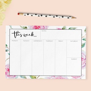 Printable Weekly Planner, Weekly Planner Desk Pad, Weekly notepad, Weekly Diary Print, Printable Notepads, Printable Diary, Stationery, Pink