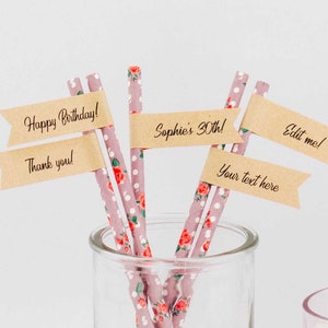 EDITABLE PDF, Instant Download, Printable File, Customised Straw Flags, Personalised Straw Tags, Birthday, Wedding, Baby Shower, Engagement