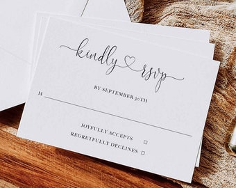 EDITABLE PDF, Wedding RSVP Card, Elegant, Cursive, Heart Font, Modern, Classic, Minimalist, Decorations, Cards, Invite Suite, Package, SR1