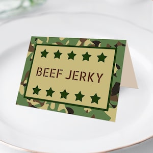 EDITABLE PDF, Army Food Tents, Party Place Cards, Camo, Camouflage, Boys Birthday, Soldier, Military, Decor, Decorations, Printable image 1