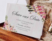 EDITABLE PDF, Wedding Save the Date Card, Bohemian Flowers, Rustic, Boho, Faux Wood, Cards, Invite Suite, Stationery,Printable, Package, BR1 Il_170x135