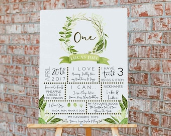 Wild One, Olive Leaf, Milestone Board, Sign, Boys, Girls,  Birthday Board, Poster, Greenery, Party Decorations, Leaves, Decor, First, OG1