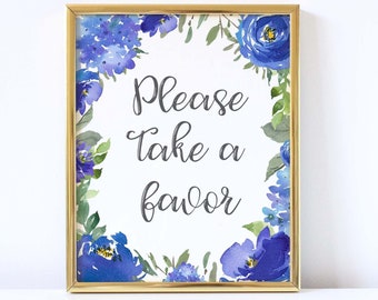 Blue Floral Please take a Favor Sign, Baby Shower Favor Sign, Favor Table, Favour Table, Botanical, Greenery,Boy Baby Shower Decorations,BF1