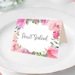 EDITABLE PDF, Baby Shower Food Tent, Folded Cards, Food Items, Place Cards, Table Decor, Decorations, Pink Floral, Sprinkle, Pastel,Girl,PF1