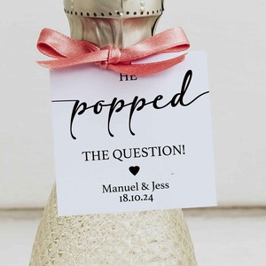 EDITABLE PDF He Popped the Question Favor Tag Engagement - Etsy UK
