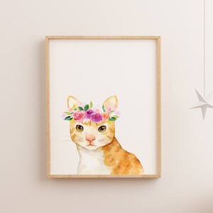Cat Art Print, Cat Wall Art, Nursery Wall Art, Nursery Art Prints, Printable Art, Kitty Art, Floral Artwork, Watercolour Animals, Painting