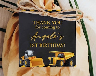 EDITABLE PDF, Construction, Digger, Front Loader, Truck, Excavator, Boys, Thank You Tag, Favor Tag, Favour, Party Decorations, Printable