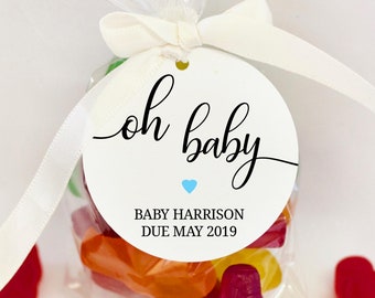 EDITABLE PDF, Oh Baby Favor Tag, Baby Shower Favor Tags, Favour Tags, Circle, Round, Blue Heart, Boys, Swing, Gift, Label, Sticker,Printable