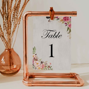 PDF EDITABLE, Números de mesa de boda, Tarjetas de asiento, 4 x 6, Boho, Boho, Corral, País, Rústico, Rosa, Floral, Plumas, Imprimible, BR1