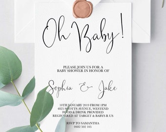 EDITABLE PDF, Baby Shower Invitation, Invite, Minimalist, Elegant, Modern, Simple, Cursive Font, Script, Neutral, Printable, Template, SR2