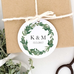 Editable PDF, Wedding Favor Tags, Greenery Wedding Tags, Leaf Wedding Favor Tags, Circle Wedding Favour Tags, Floral Wreath, Printable
