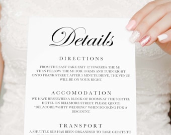 EDITABLE PDF, Details Card, Accomodation Card, Invite Suite, Package, Printable, Modern, Gothic, Minimalist, Simple, Invitation, RSVP, EDW1