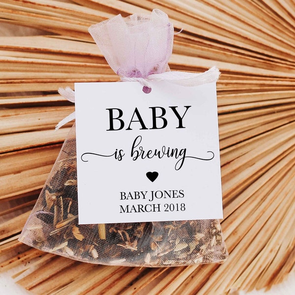 PDF EDITABLE, Etiqueta de baby shower de bolsa de té, Bebé se está preparando, Regalo para invitado, Favor de hoja de té, Bomboniere, Espolvorear, BRICOLAJE, Imprimible, Bolsa de té, BS1