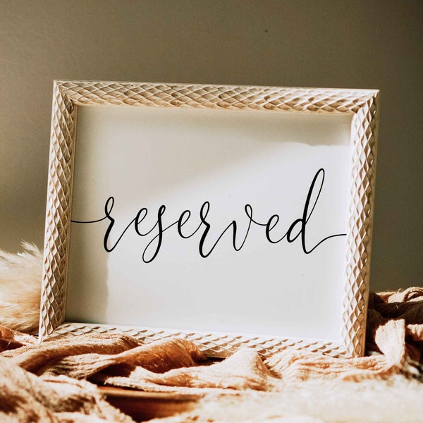 Wedding Reserved Sign, Table Sign, Chair Sign, Chair Hanger, Minimalist, Heart swashes, Reserved Print, Wedding Decorations, Modern, SR1