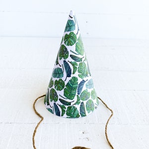 Safari Jungle Party Hat, Jungle Party Decorations, Jungle Birthday Decorations, Tropical Party, Monstera Leaves, 1st, 2nd, 3rd, Printable