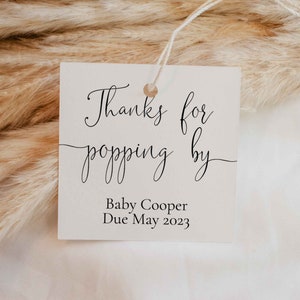 Baby Shower Favor Tag, Thanks for Popping by, Favour Tag, Sprinkle, Thank you sticker, Label, Mini Champagne, Beer, Popcorn, Minimalist, SR2